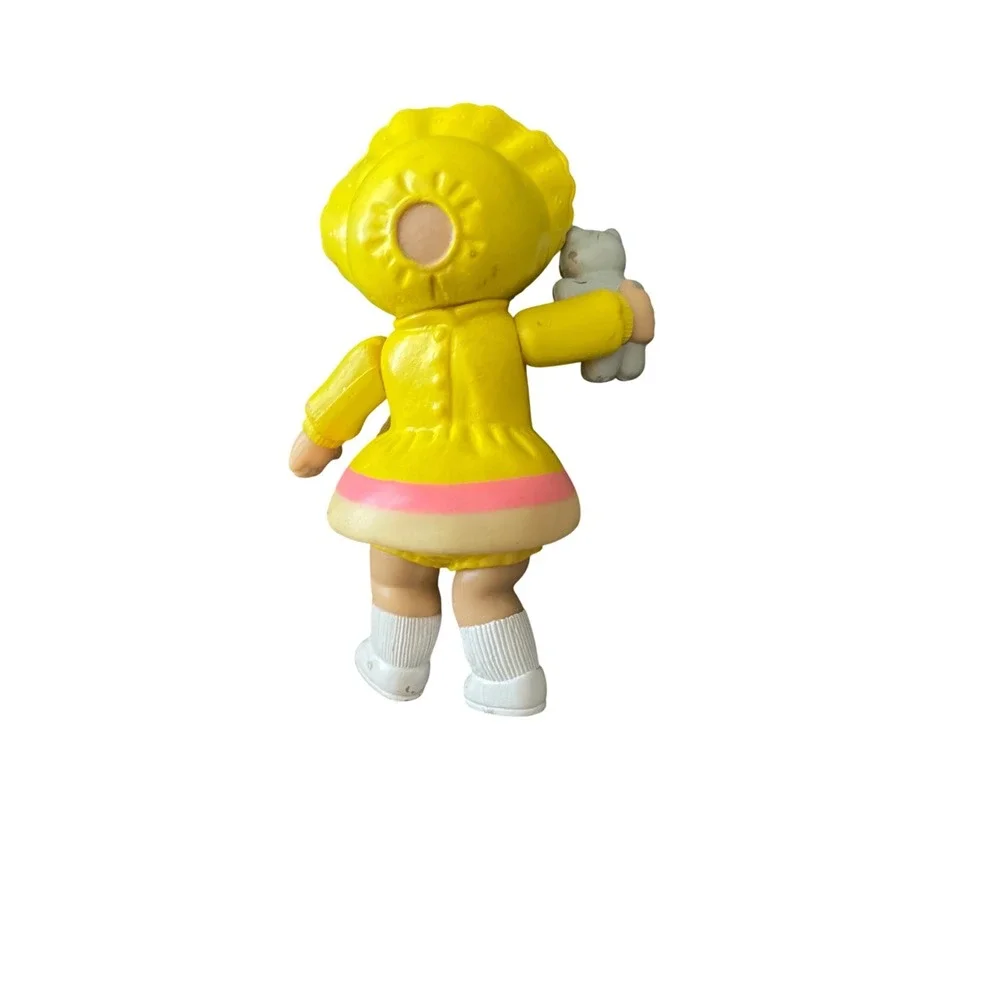 Vintage‎ Cabbage Patch Kids PVC Figure Yellow Dress Bonnet Teddy Bear Mini Toy